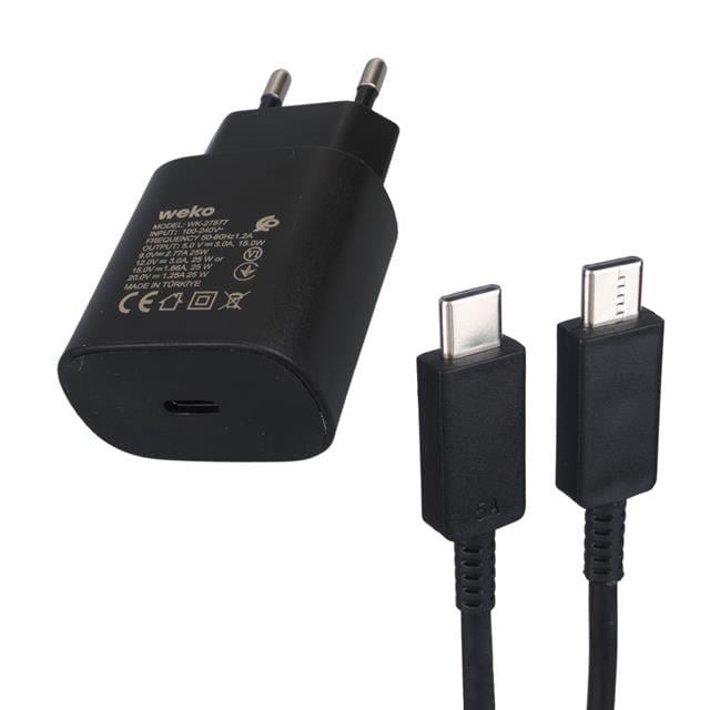 Weko WK-27877 Note10 Siyah 25 Watt Şarj Başlık Adaptörü + Type-C To Type-C Kablo