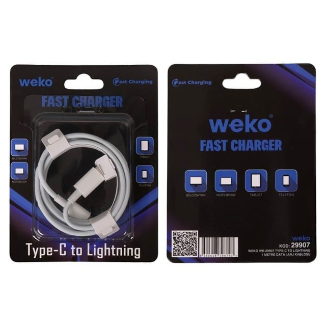 Weko WK-29907 Beyaz 1 Metre Type-C to Lightning Şarj - Data Aktarım Kablosu