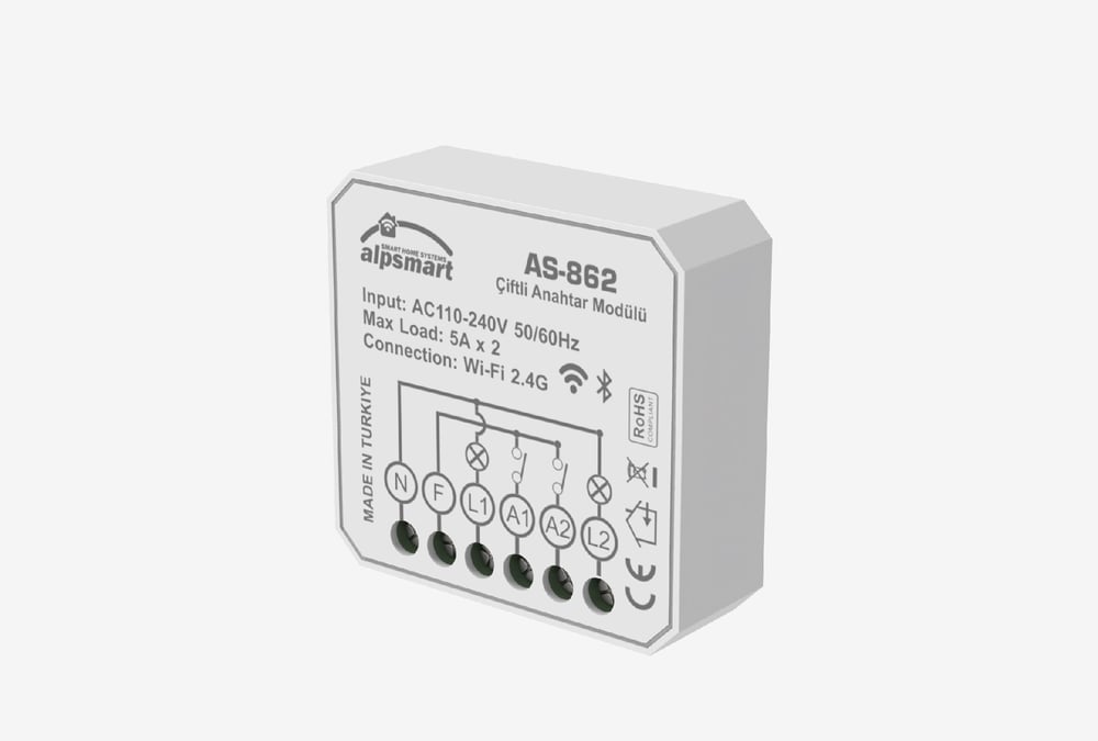 Alpsmart  AS-862 Çiftli Akıllı Wi-Fi Anahtar Modülü
