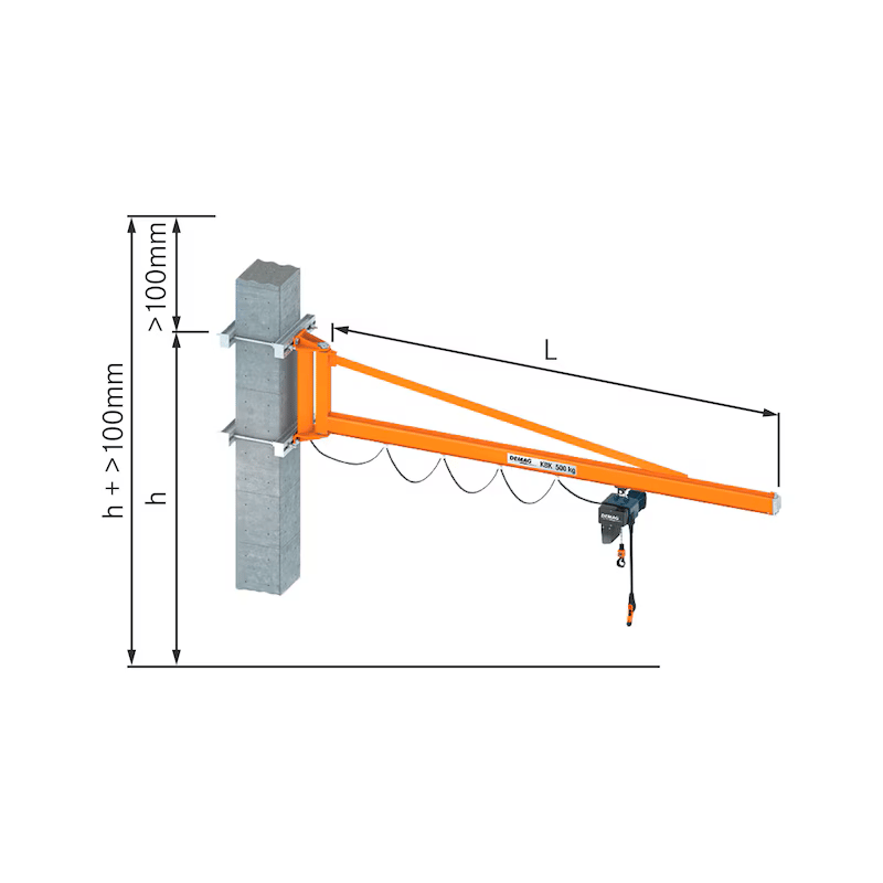 DEMAG 77110217 Duvar Tipi Sütunlu vinç 125 kg x 3 m JC-W-270-KBK-BR-M-125-3000, DC-Com 1-125 1/1