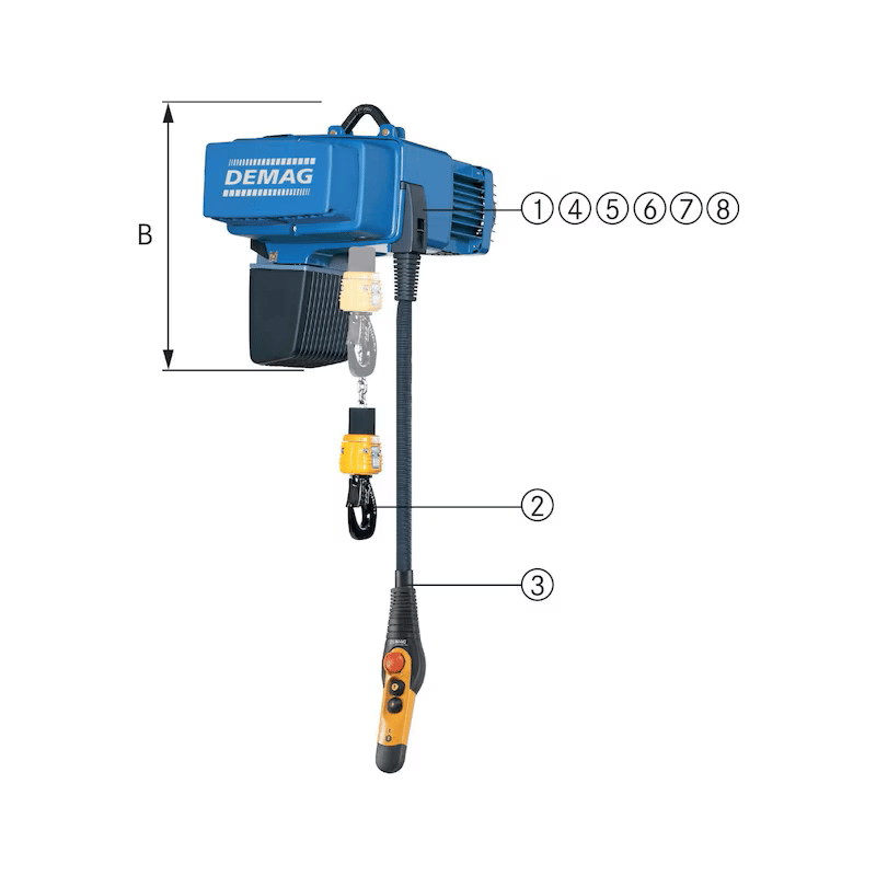 DEMAG Vinç Caraskal 77080180 elektrikli zincirli vinç DCS 1-125 VS H 5, 125 kg taşıma. kapasiteli. 380/415 V, 50 Hz