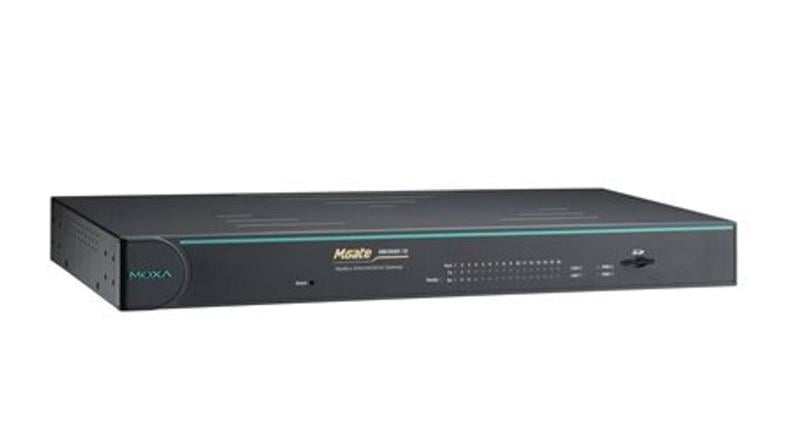 MGate MB3660-16-J-2AC-Modbus gateway with dual LANs, dual AC power inputs, 16 RS-232/422/485 ports, RJ45 serial interface, 0 to 60°C operating temperature