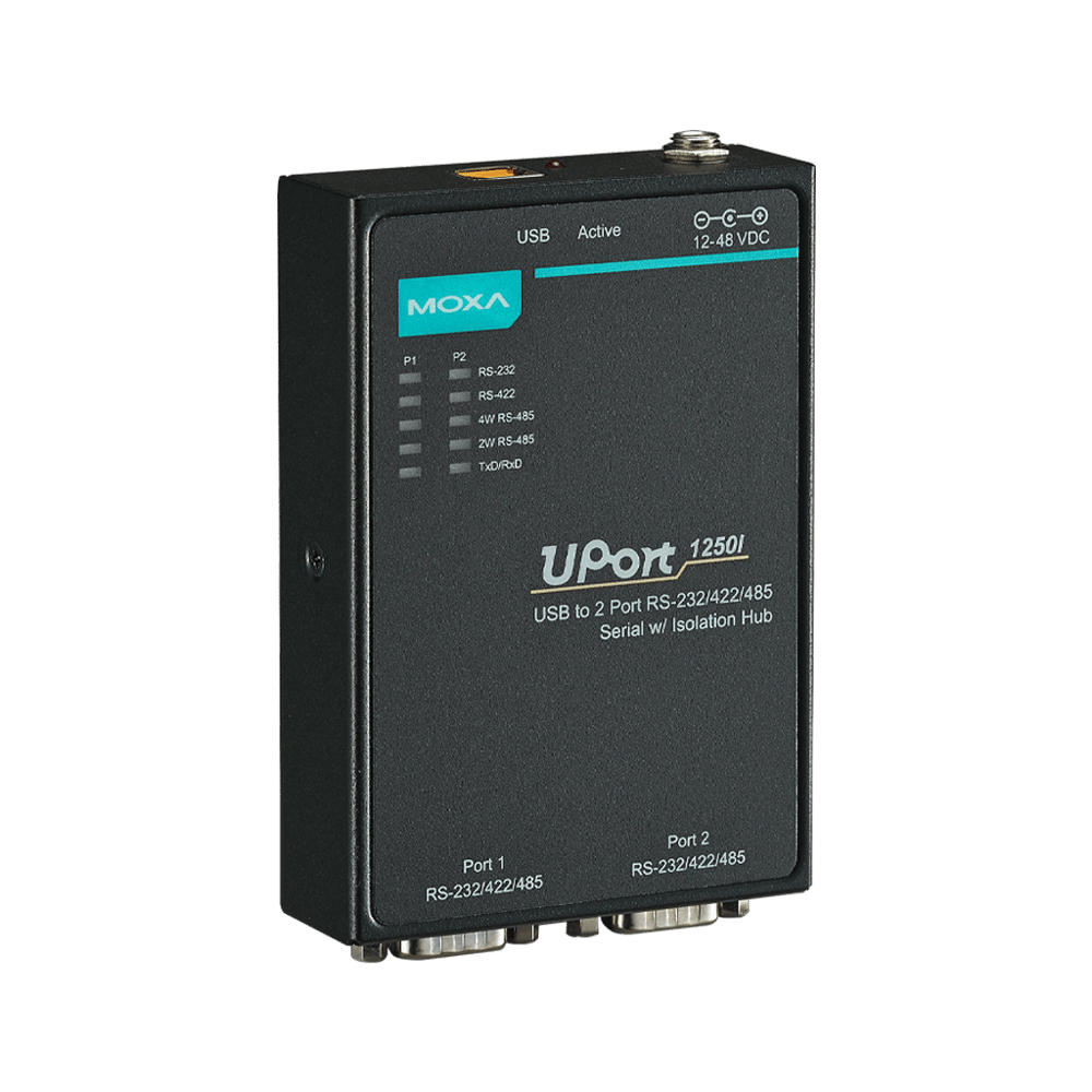 MOXA UPort 1250I-2 Port USB-to-Serial Hub, EU Plug, RS-232/422/485, w/ Isolation