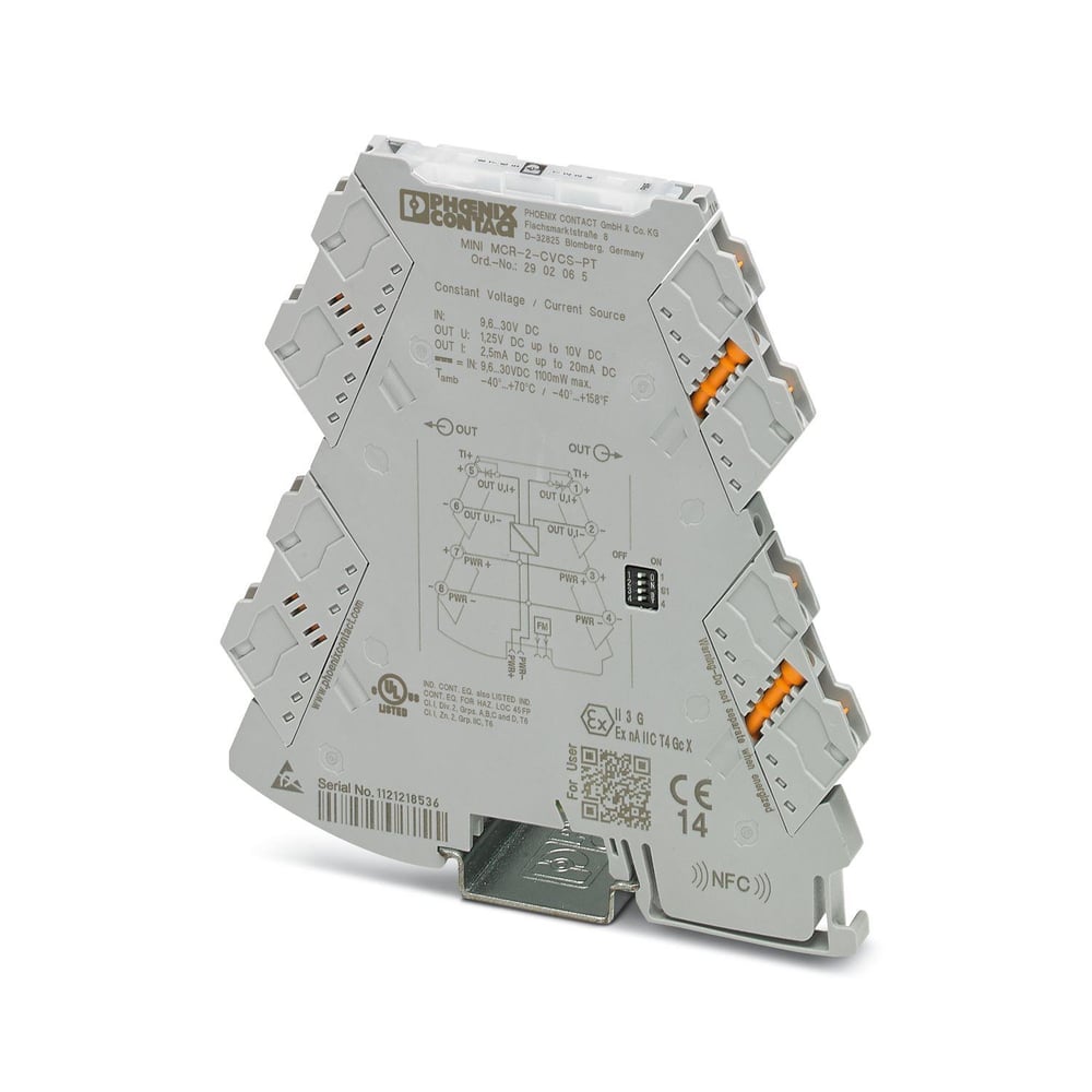 Phoenix Contact 2902065 MINI MCR-2-CVCS-PT – Sabit Gerilim ve Akım Kaynağı, 9,6-30 V DC Giriş, 1,25-10 V / 2,5-20 mA Çıkış