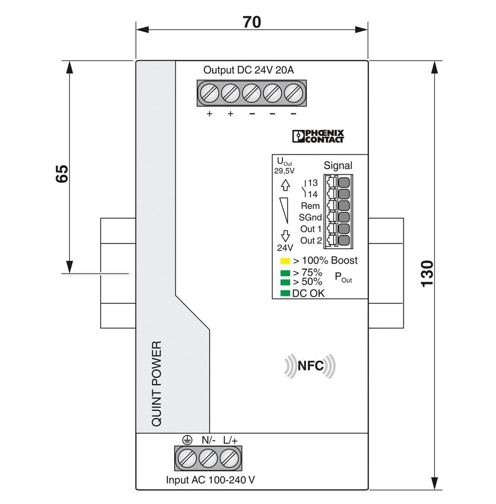 Phoenix Contact 2904602 QUINT4-PS/1AC/24DC/20 - Güç Kaynağı | 1 Faz 24 V DC / 20 A | SFB Teknolojili | NFC Arabirimli