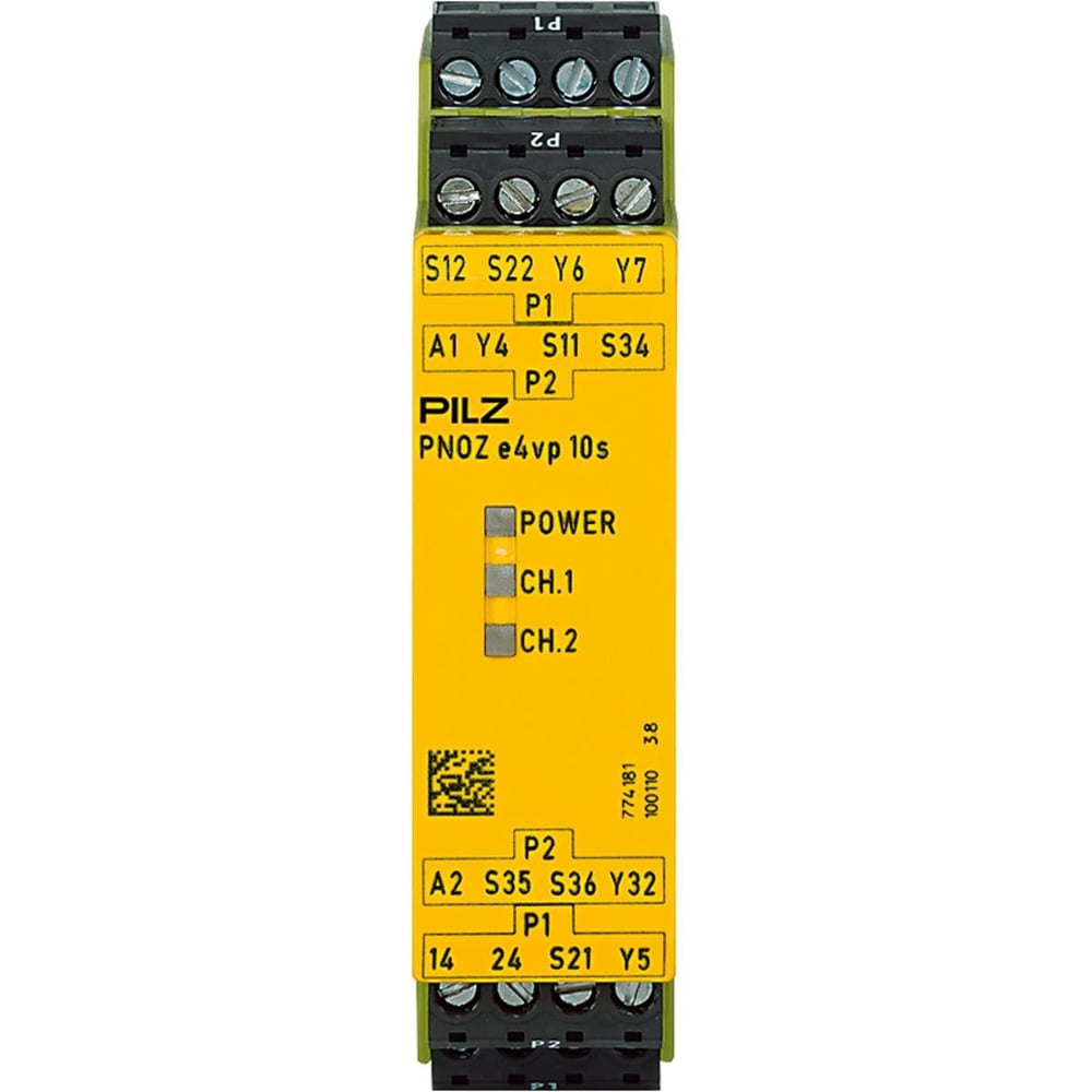 Pilz 774181 PNOZ e4vp 10/24VDC – 2 Emniyet + 1 Yardımcı Çıkışlı, Basınca Duyarlı Mat Gecikmeli Emniyet Rölesi