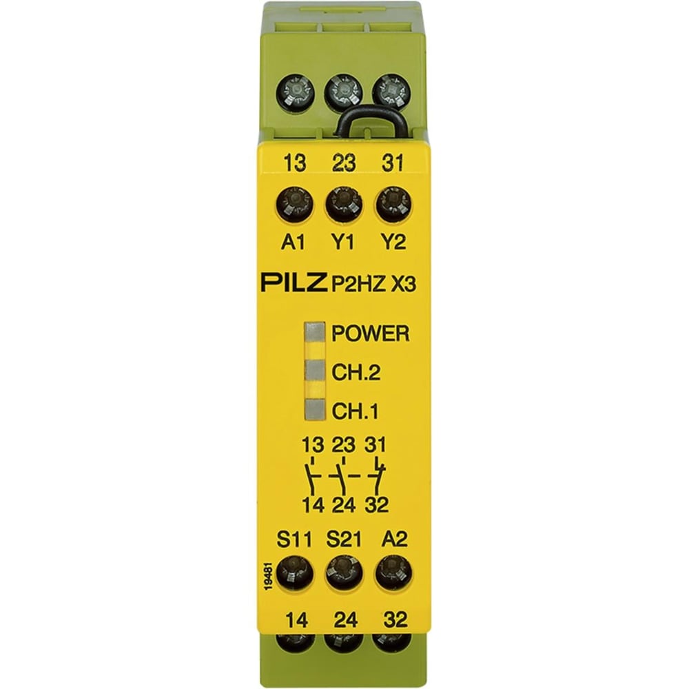 Pilz 774350 24VDC Emniyet Rölesi – 2 N/O, 1 N/C, Çift El Kontrol