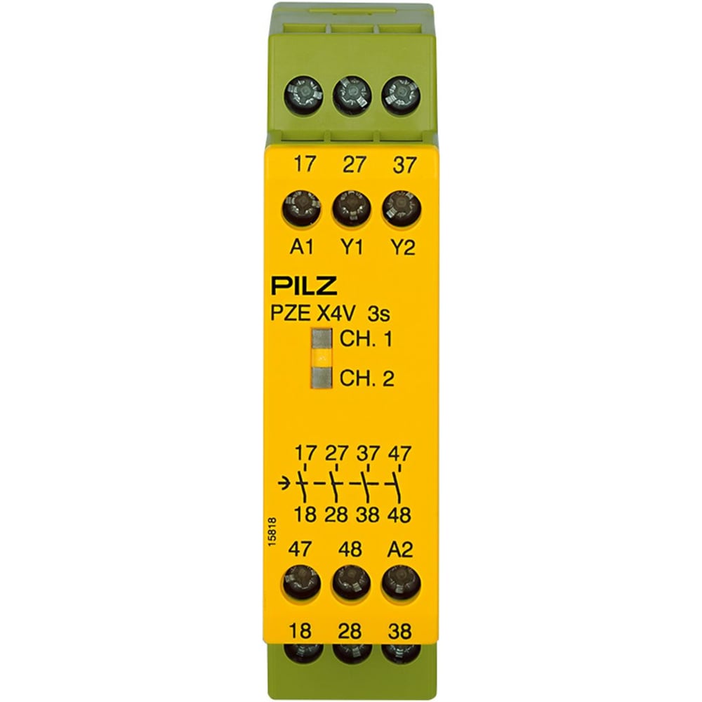 Pilz 774583 PZE X4V 3/24VDC 4 N/O Kontak Genişletme Bloğu – 22,5 mm, 3 sn Ayarlı Gecikme
