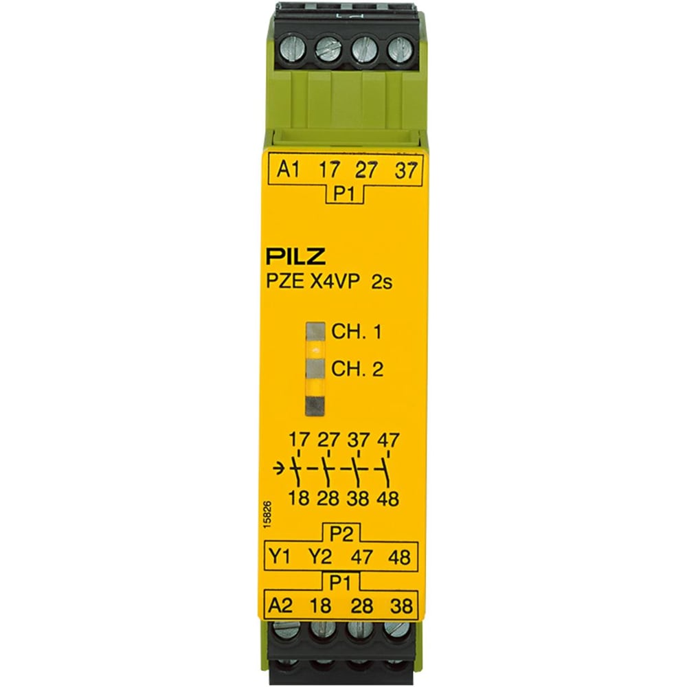 Pilz 777582 PZE X4VP 2/24VDC Kontak Genişletme Bloğu – Emniyet Rölesi Modülü, 4 N/O, 2 sn