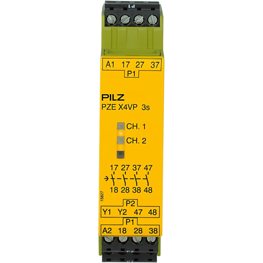 Pilz 777583 PZE X4VP 3/24VDC Kontak Genişletme Bloğu – Emniyet Rölesi Modülü, 4 N/O, 3 sn