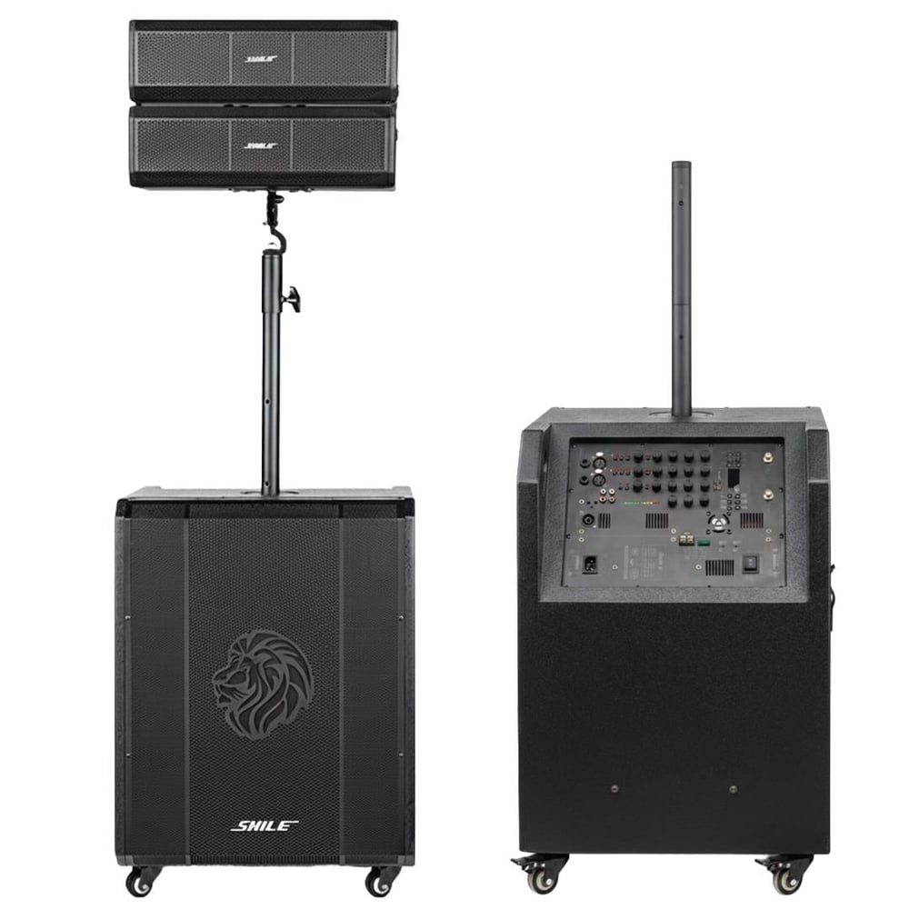 Shile SL-9 400W Aktif Kule Ses Sistemi 2 Adet Kablosuz Mikrofonlu Tekerlekli MDF Kasa Bluetooth/TWS/DSP Destekli PA Seti