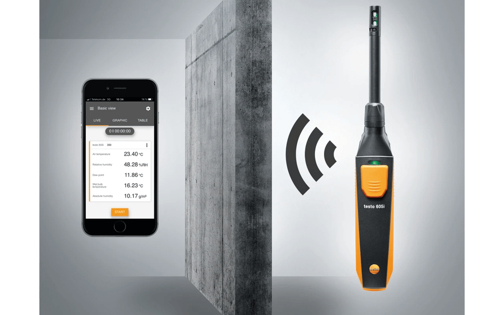 Testo 605i – Termo Higrometre | Oda ve Kanal Hava Sıcaklığı & Nem Ölçümü | Akıllı Telefon ile Ölçüm | Bluetooth | 0560 2605 02