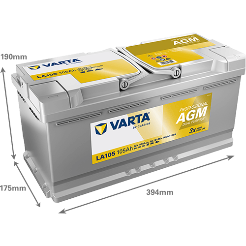 VARTA Professional AGM 12V 105Ah 950A – LA105 (840105095) | Marin ve Karavan Aküsü