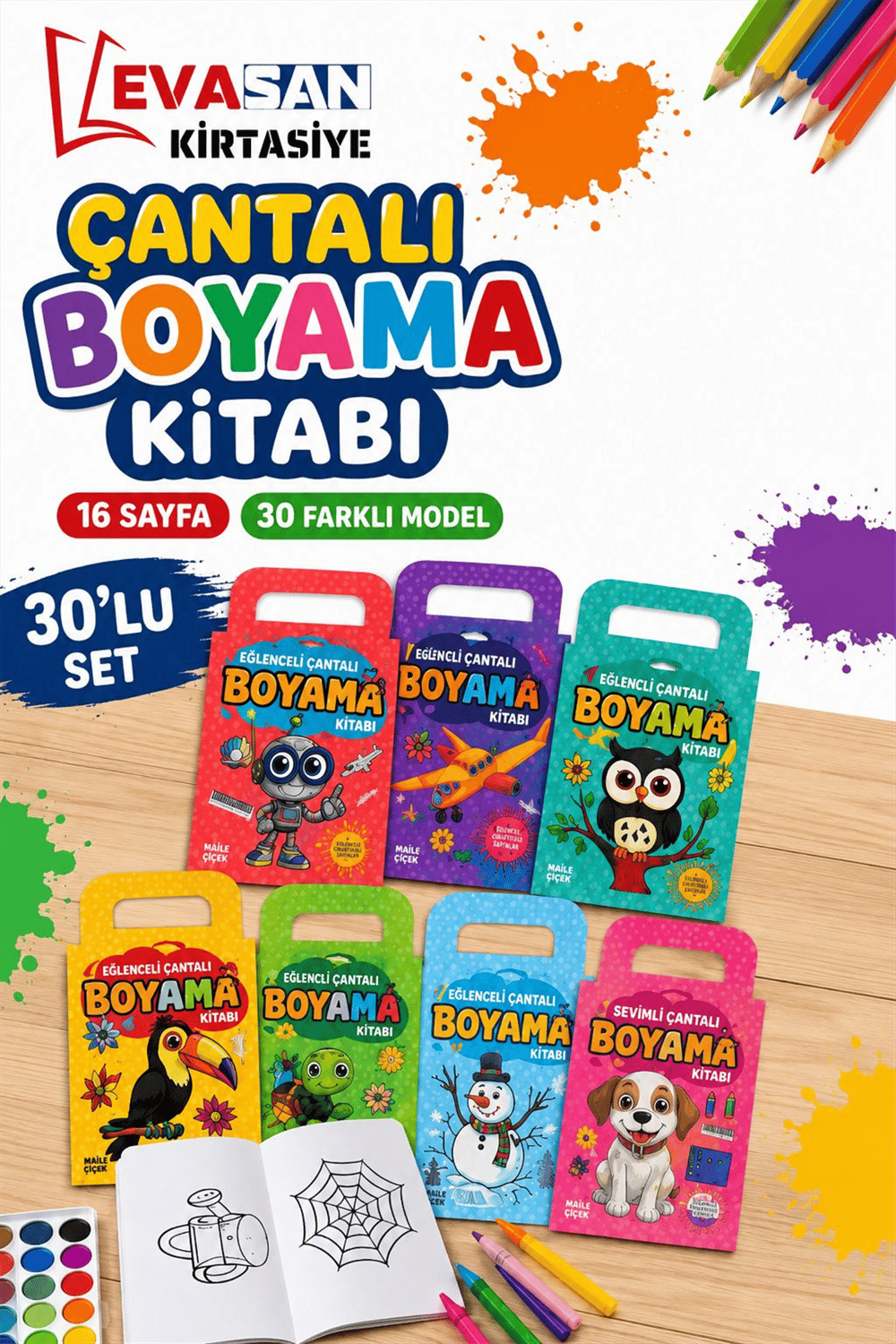16 SY ÇANTALI BOYAMA KİTABI 30 LU SET 