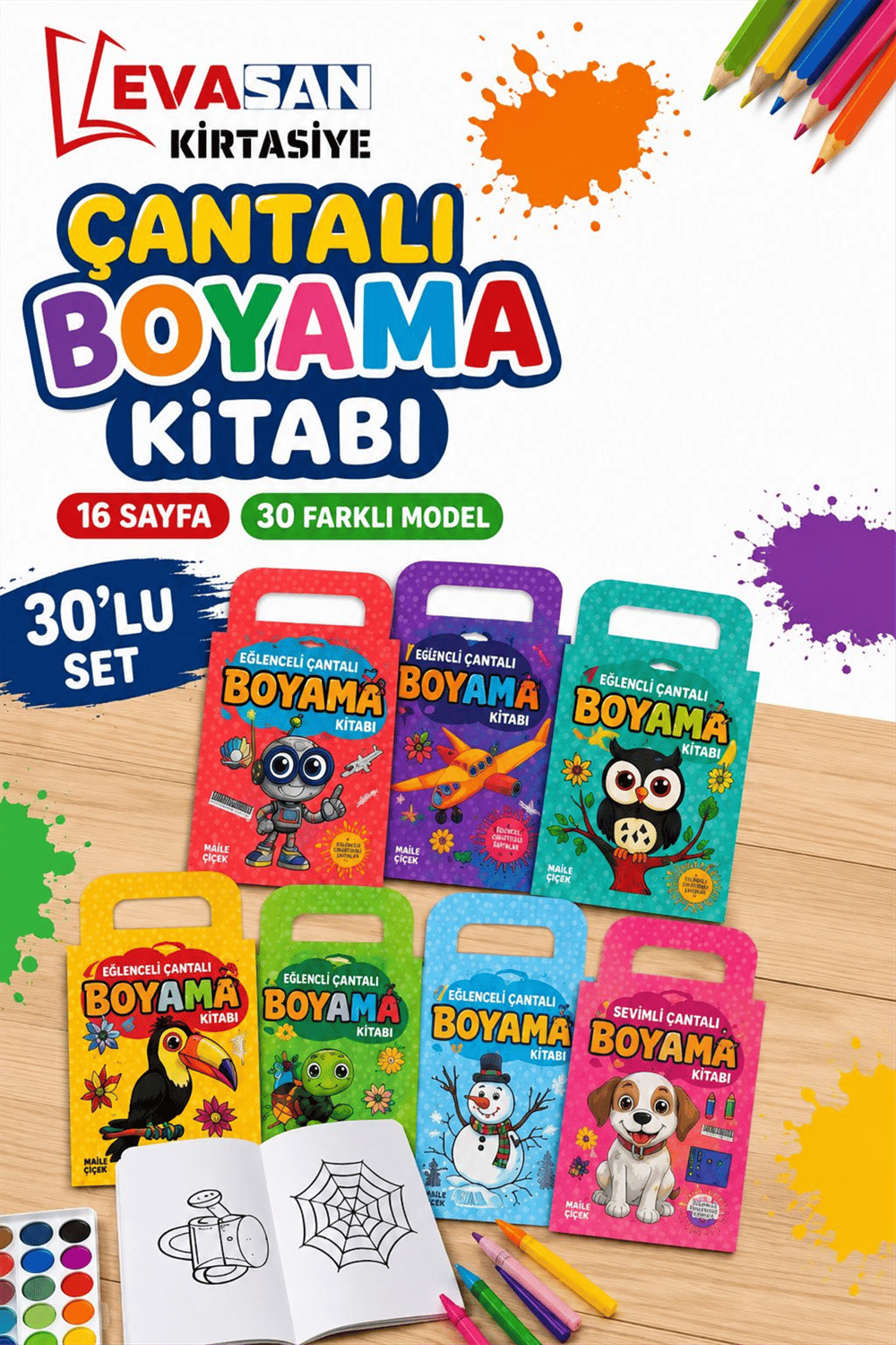 16 SY ÇANTALI BOYAMA KİTABI 30 LU SET 