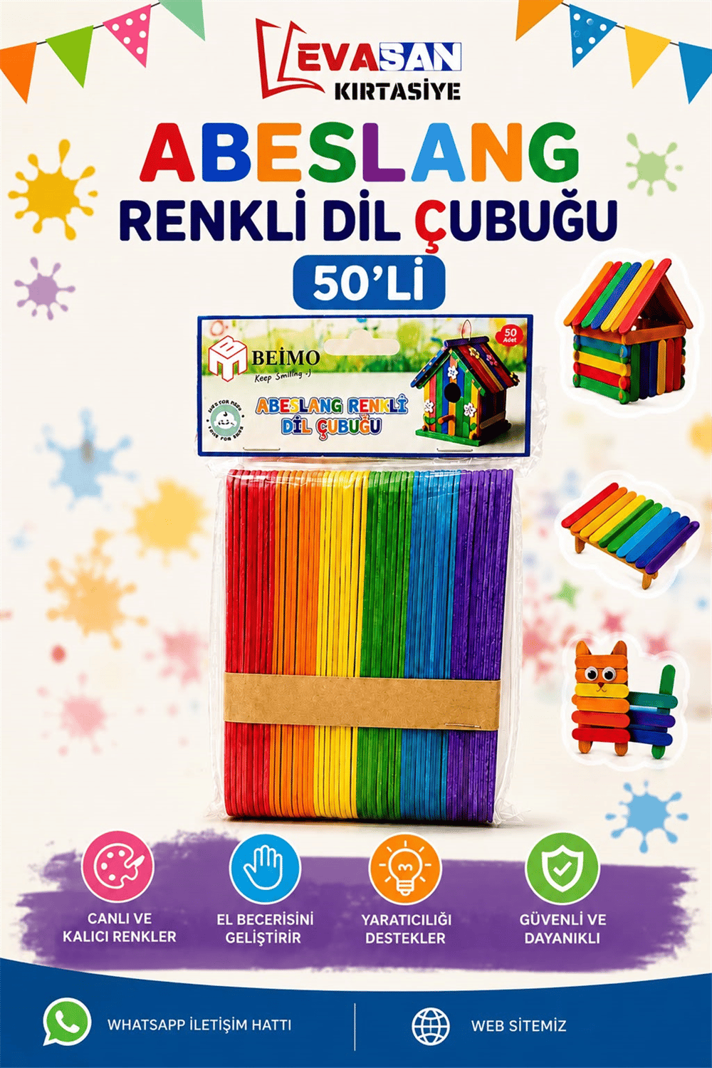ABESLANG RENKLİ DİL ÇUBUĞU PK:50 Lİ