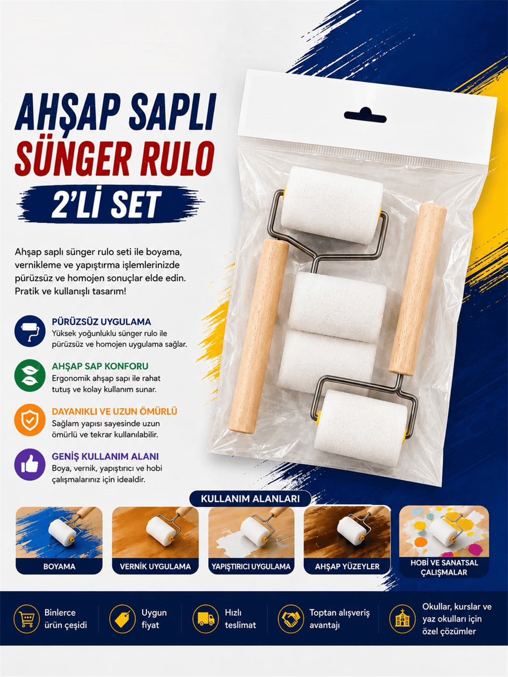 AHŞAP SAPLI SÜNGER RULO 2 Lİ SET