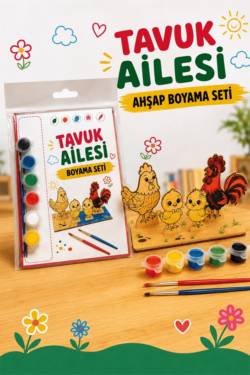 ALG-0257 TAVUK AİLESİ AHŞAP BOYAMA SETİ