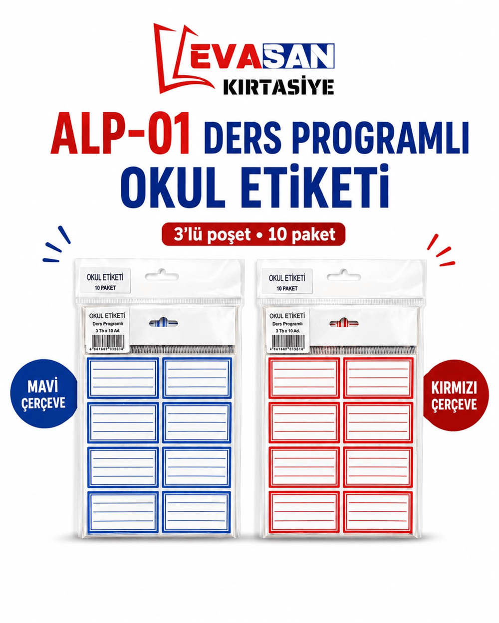 ALP-01 DERS PROGRAMLI 3 LÜ OKUL ETİKETİ PK:12 Lİ