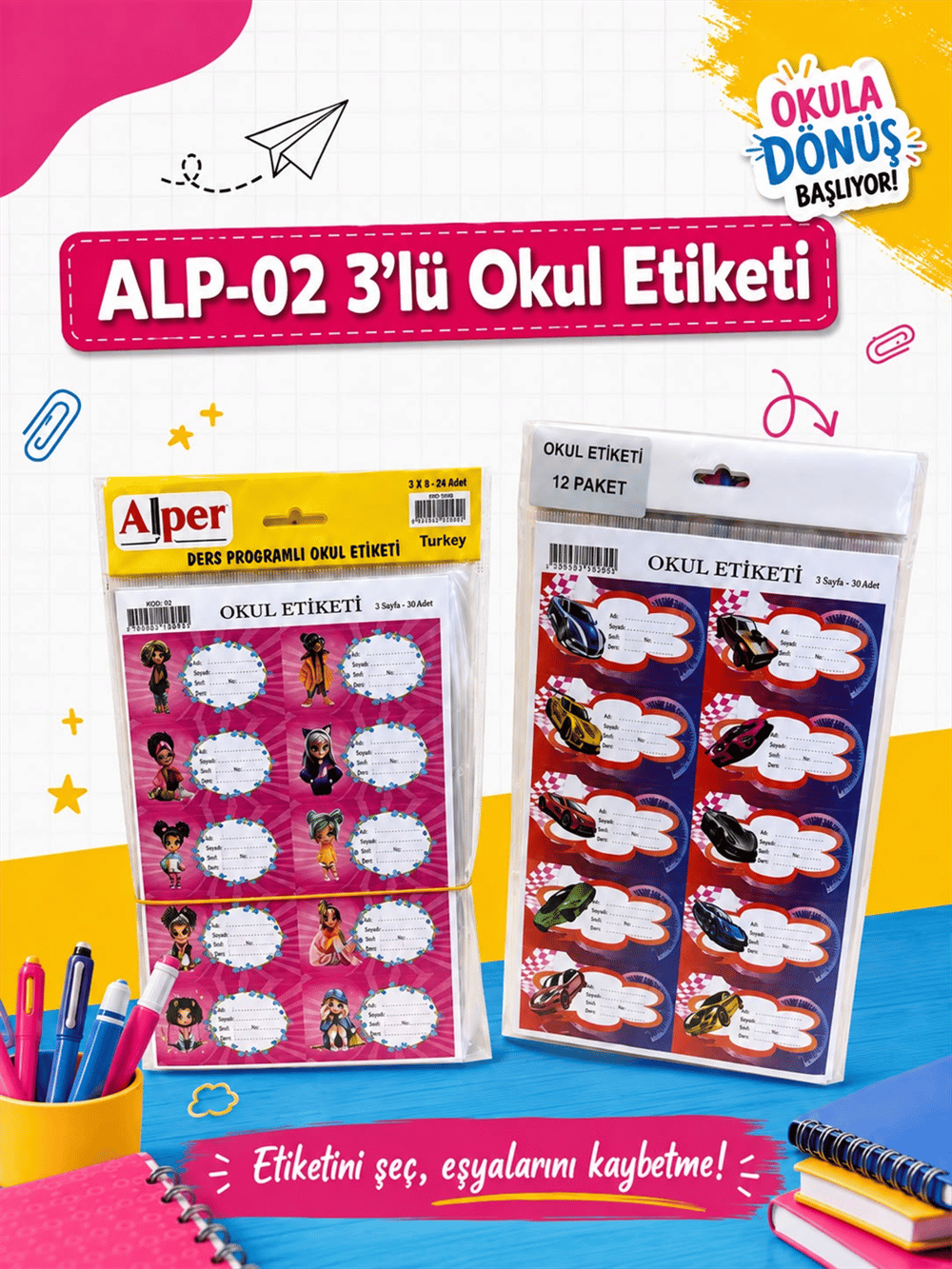 ALP-02 3 LÜ OKUL ETİKETİ PK: 12 Lİ