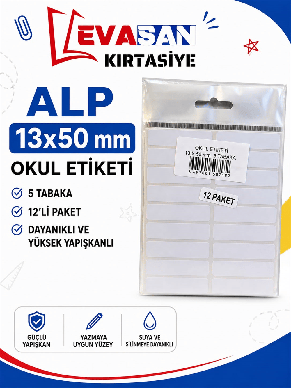 ALP 13X50 MM OKUL ETİKETİ 5 YAPRAK PK:12 Lİ