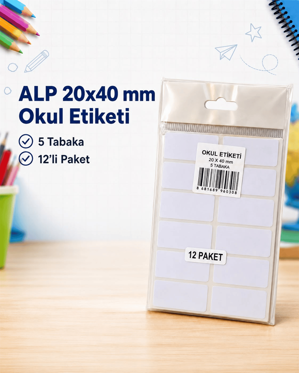 ALP 20X40 MM OKUL ETİKETİ 5 TABAKA PK:12 Lİ