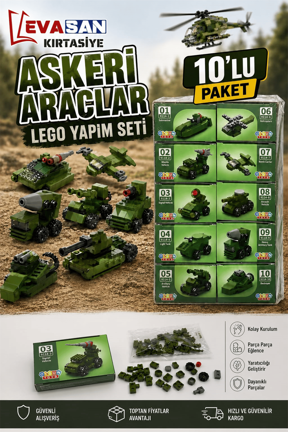 ASKERİ ARAÇLAR LEGO YAPIM SETİ PK:10 LU
