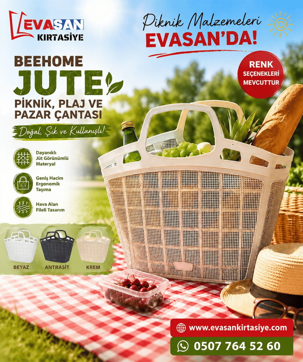BEEHOME JUTE PİKNİK PLAJ VE PAZAR ÇANTASI AK 706