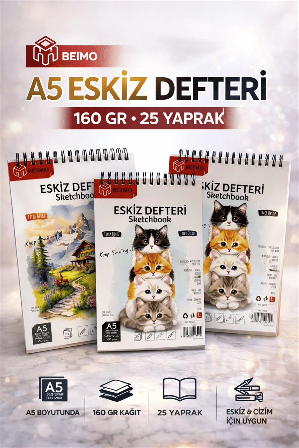 BEİMO 160 GR A5 ESKİZ DEFTERİ 25 YAPRAK