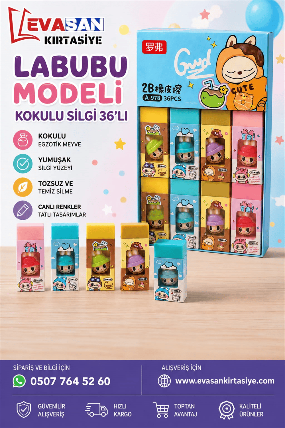 BEİMO A-978 LABUBU MODELİ KOKULU SİLGİ PK:36 LI