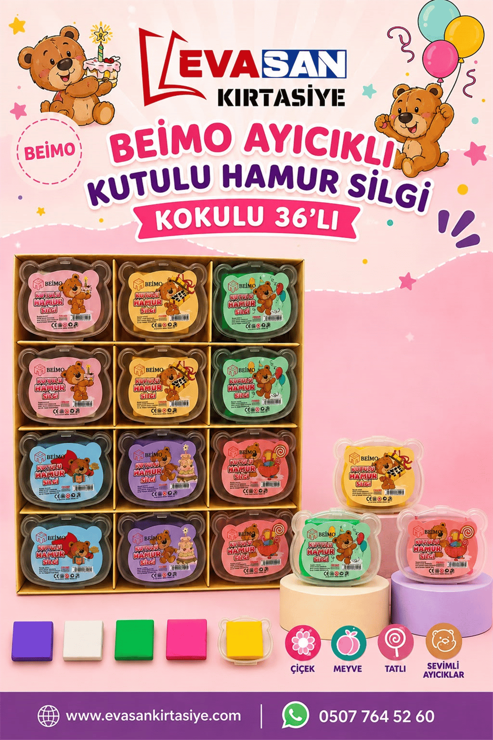 BEİMO AYICIKLI KUTULU HAMUR SİLGİ KOKULU PK:36 LI