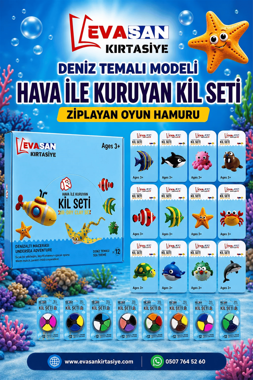 BEİMO DENİZ TEMALI MODELİ HAVA İLE KURUYAN KİL SETİ PK:12 Lİ 