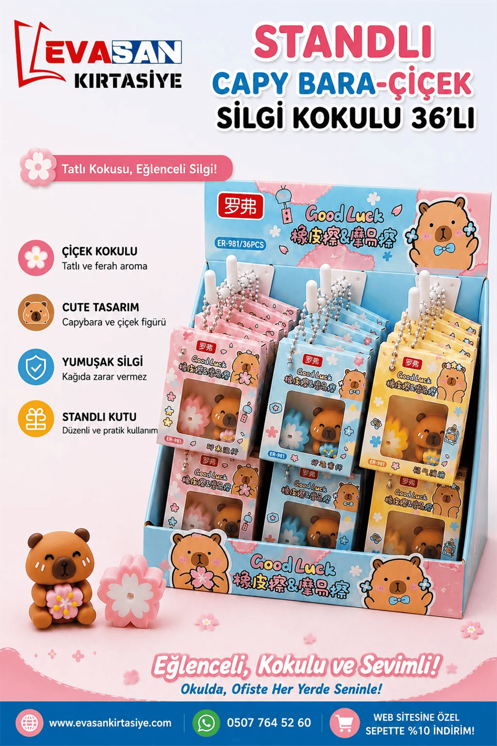 BEİMO ER-981 CAPYBARA-ÇİÇEK KOKULU SİLGİ STAND:36 LI