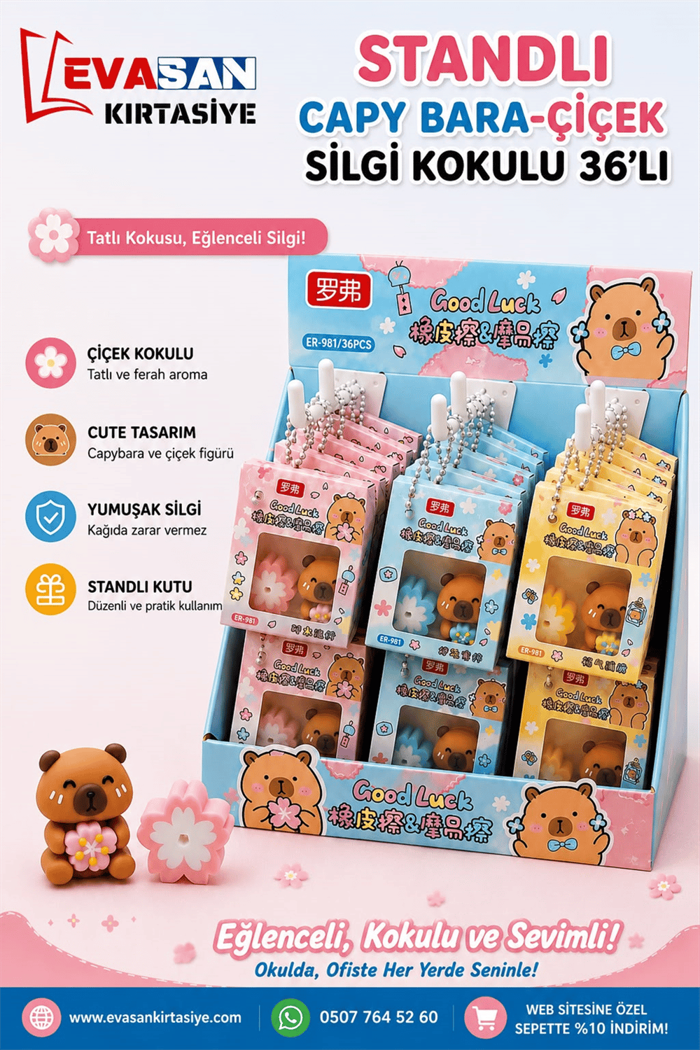 BEİMO ER-981 CAPYBARA-ÇİÇEK KOKULU SİLGİ STAND:36 LI