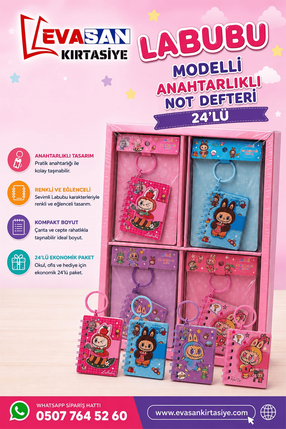 BEİMO LABUBU MODELİ ANAHTARLIKLI NOT DEFTERİ PK:24 LÜ