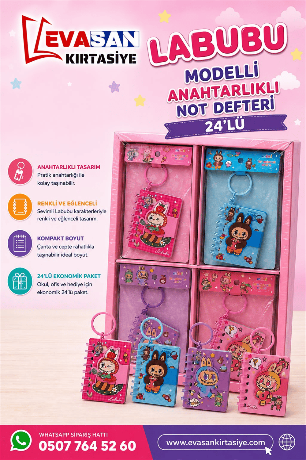 BEİMO LABUBU MODELİ ANAHTARLIKLI NOT DEFTERİ PK:24 LÜ