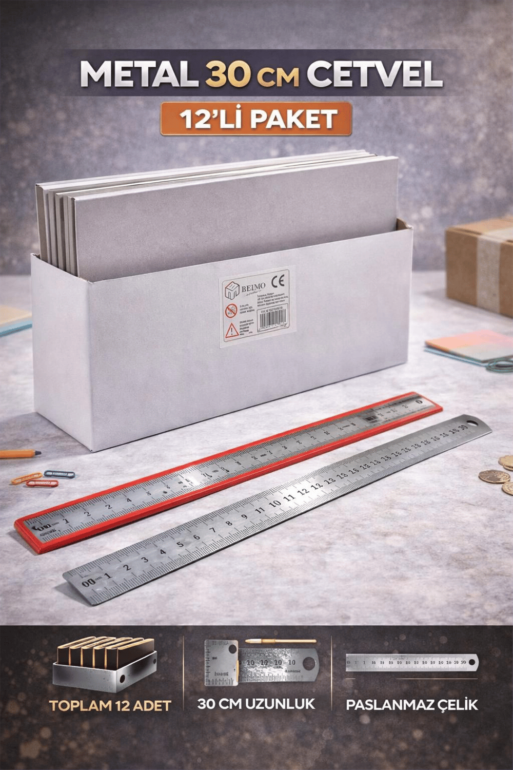BEİMO METAL 30 CM CETVEL PK:12 Lİ