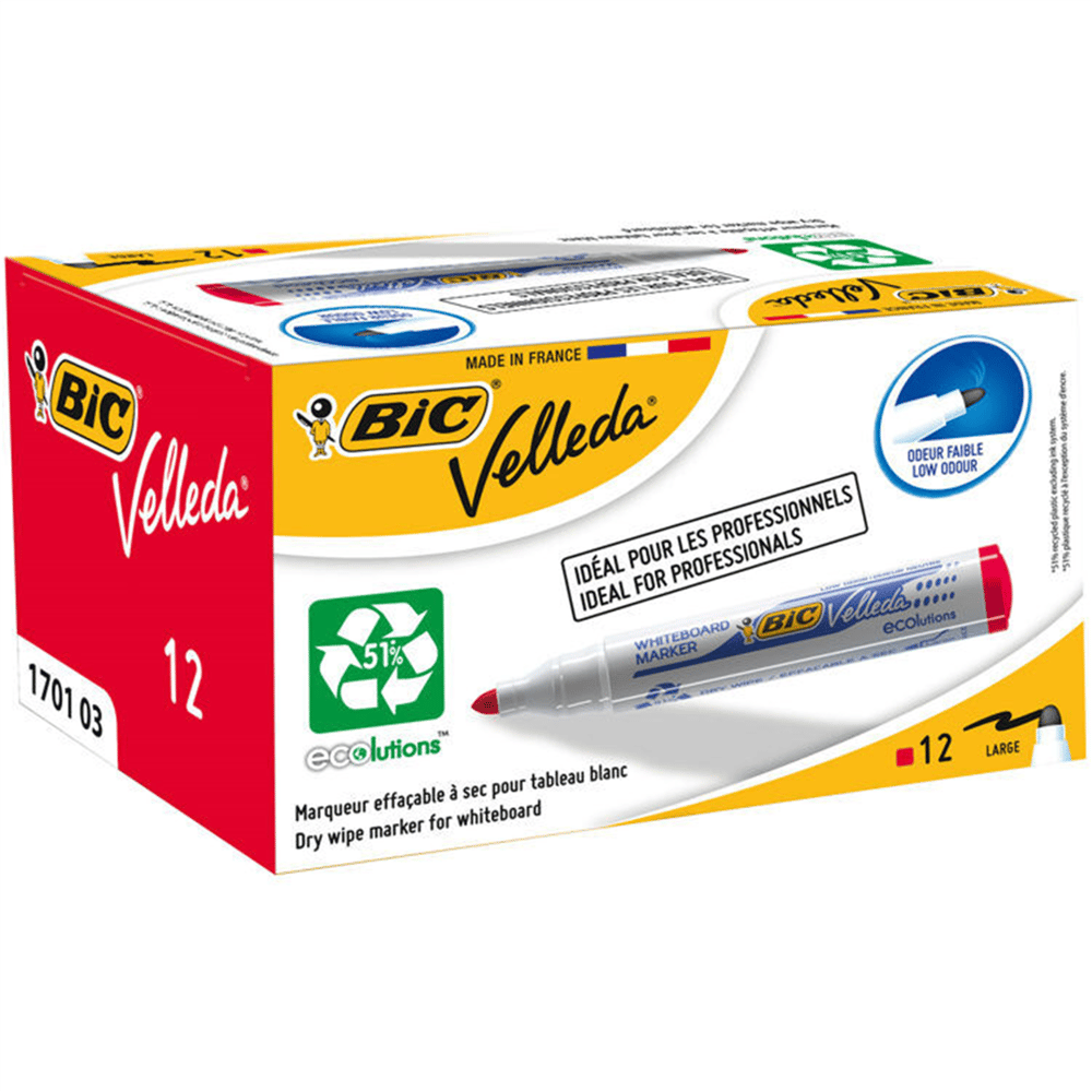BİC 1701 BIC VELLEDA TAHTA KALEM ECO YUV.UÇ KIRMIZI PAK:12 Lİ
