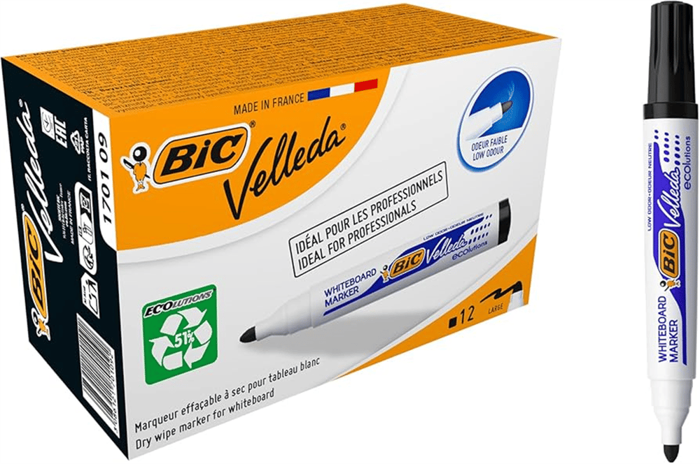 BİC 1701 BIC VELLEDA TAHTA KALEM ECO YUV.UÇ SİYAH PAK:12 Lİ