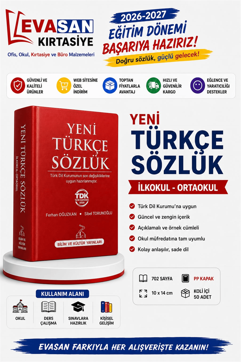 BİLİM 301 YENİ TÜRKÇE SÖZLÜK İLKOKUL-ORTAOKUL 702 SAYFA 10X14 *50