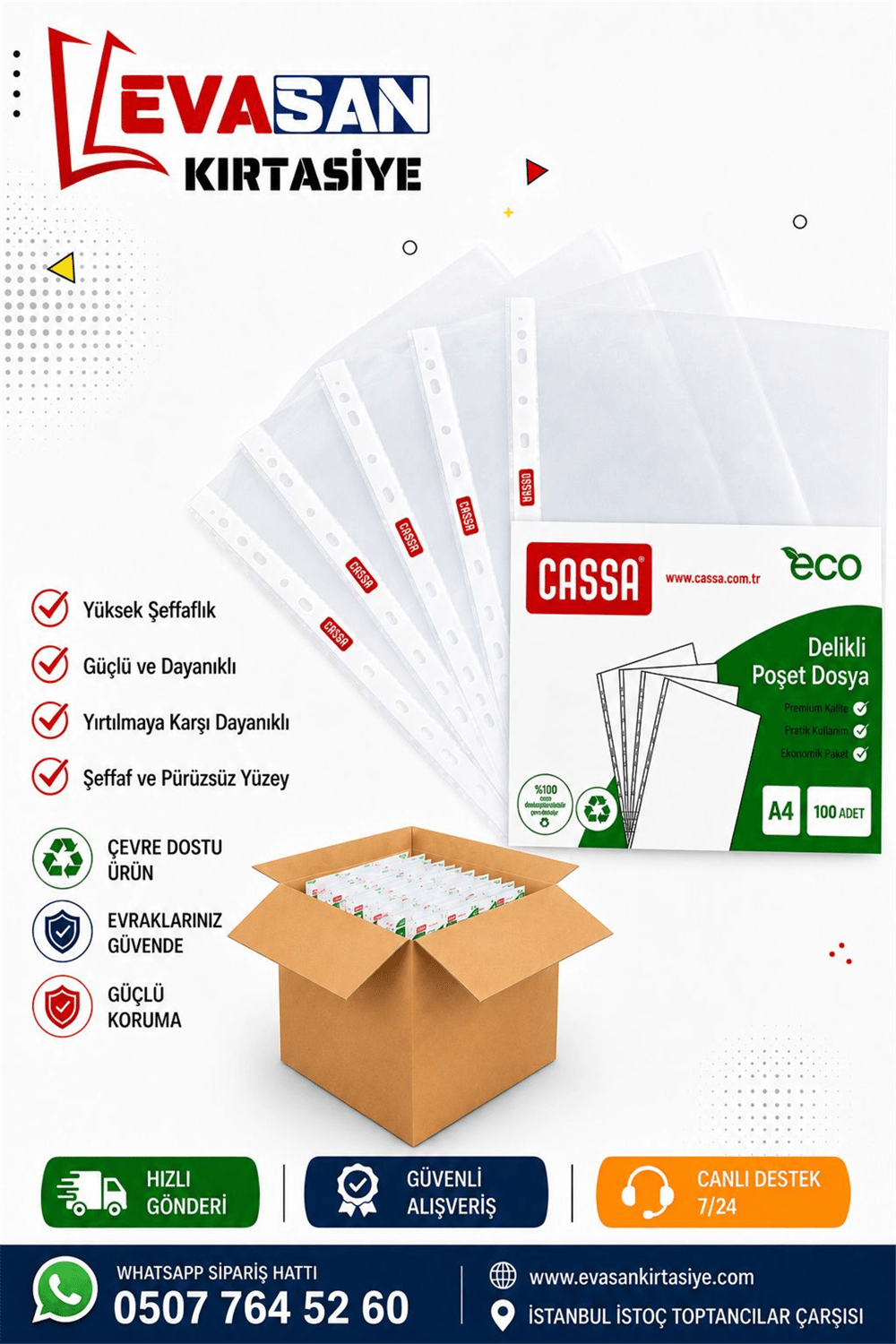 CASSA 7255 POŞET DOSYA PAKET : 100 LÜ *45