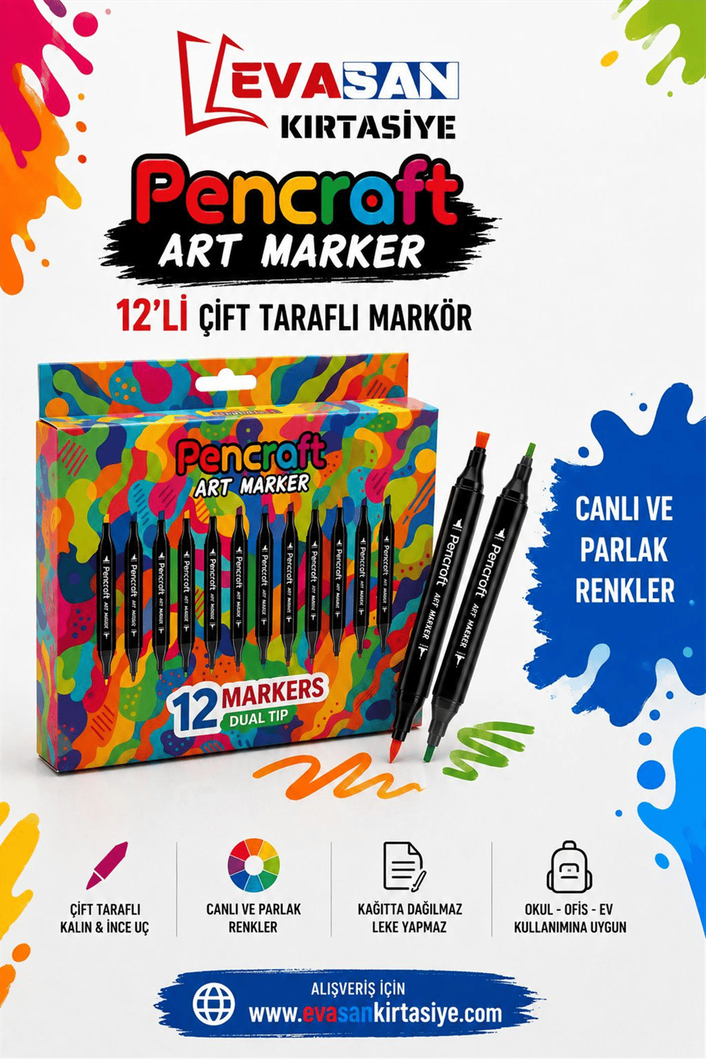 ÇİFT TARAFLI MARKÖR 12 Lİ PK. *124