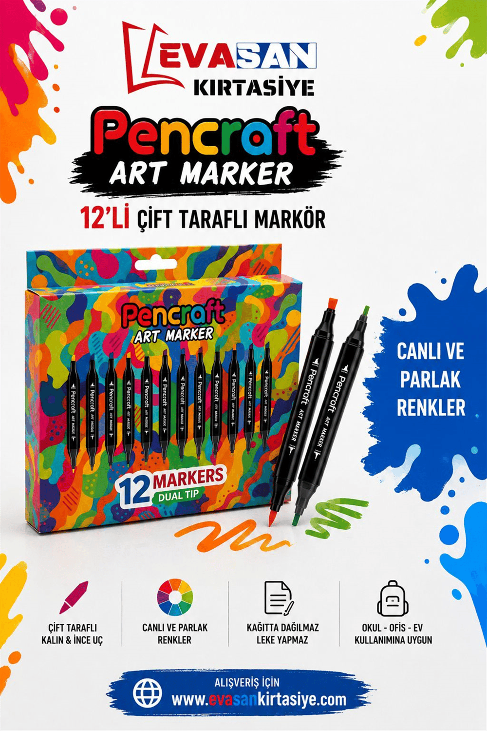 ÇİFT TARAFLI MARKÖR 12 Lİ PK. *124