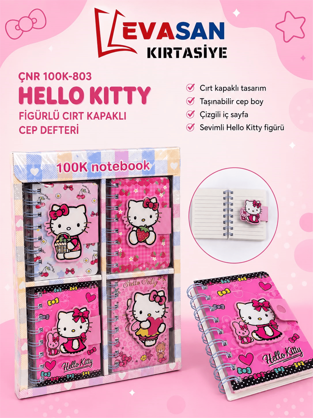 ÇNR 100K-803 HELLO KİTTY FİGÜRLÜ CEP DEFTERİ 20 Lİ PK*480