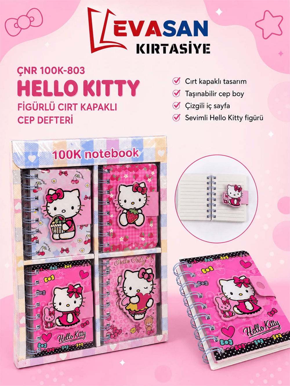 ÇNR 100K-803 HELLO KİTTY FİGÜRLÜ CEP DEFTERİ 20 Lİ PK*480