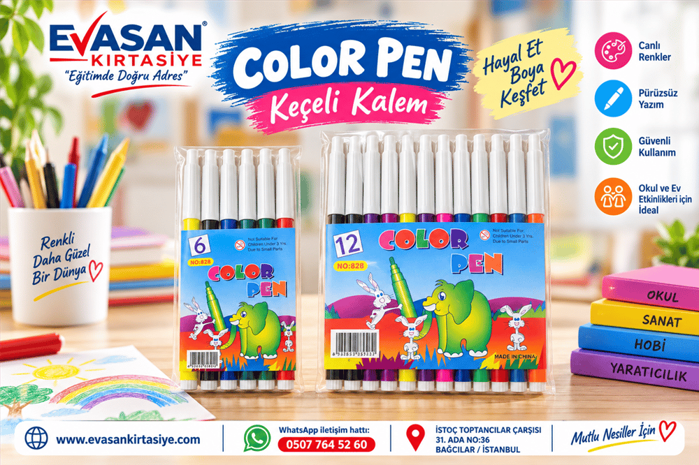 COLOR PEN 828 KEÇELİ KALEM 12 RENK 