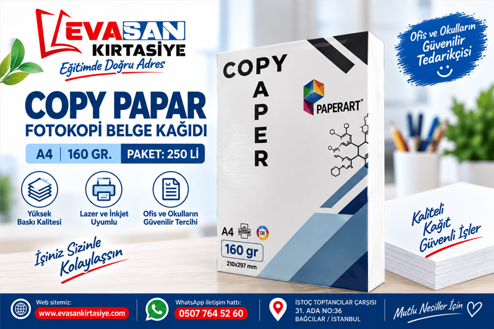COPY PAPER 160 GR. FOTOKOPİ/ BELGE KAĞIDI PAK:250 Lİ