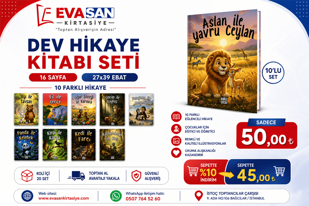 DEV HİKAYE KİTABI 10 LU SET 27X39 EBAT 10 FARKLI HİKAYE