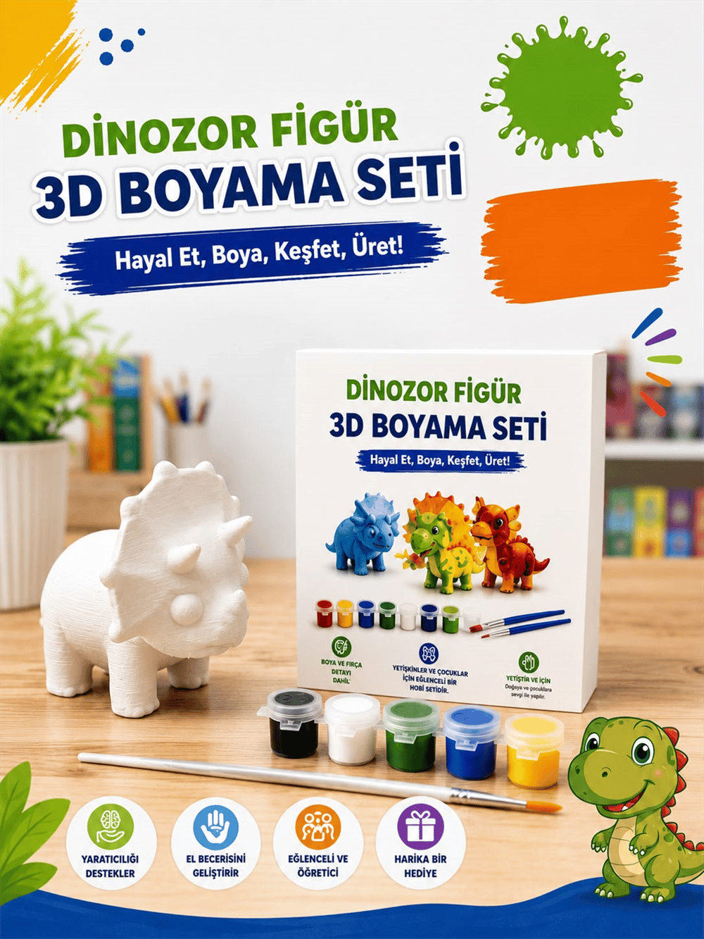 DİNAZOR FİGÜR 3D BOYAMA SETİ 9X11 CM