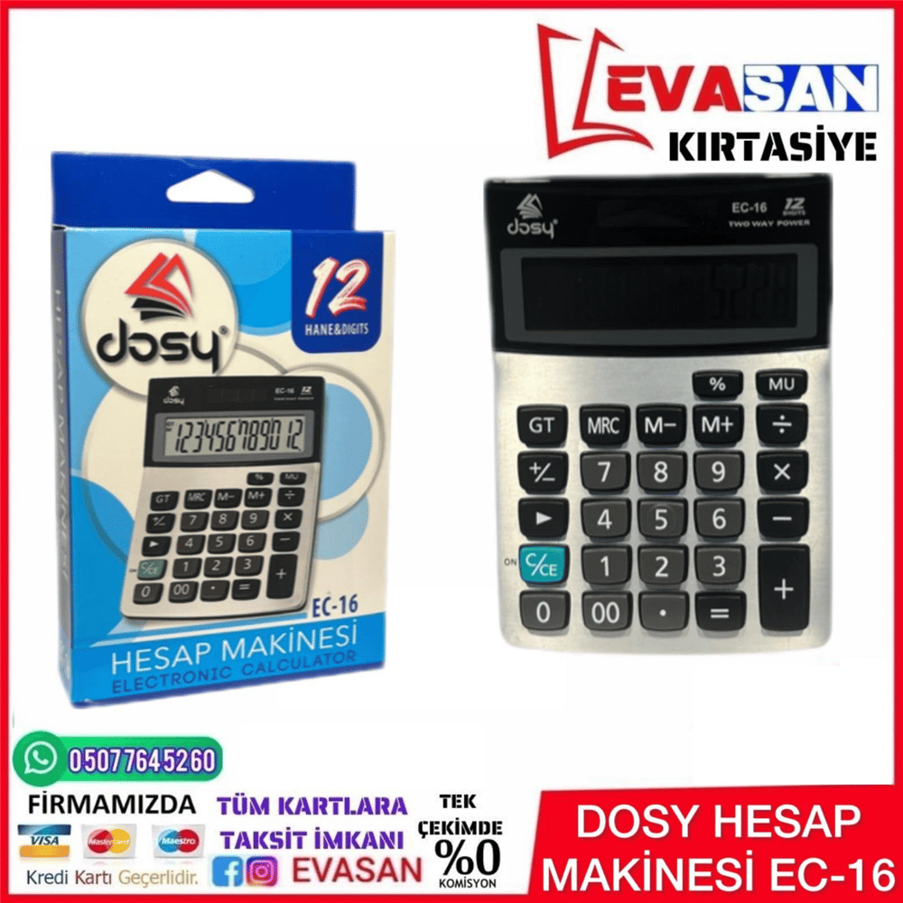 DOSY EC-16 HESAP MAKİNESİ 12 HANELİ 